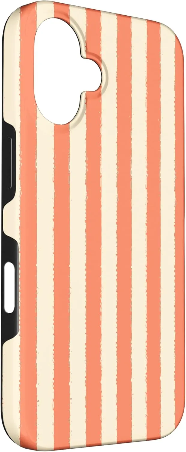 Aesthetic Light Peach Coral Striped Grunge Brush Stripe Case for iPhone 16