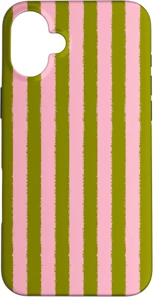 Aesthetic Pink Olive Green Striped Grunge Brush Stripe Case for iPhone 16 Plus