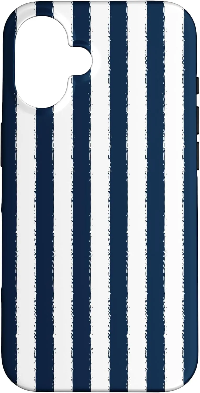 Aesthetic White Navy Striped Grunge Brush Stripe Case for iPhone 16