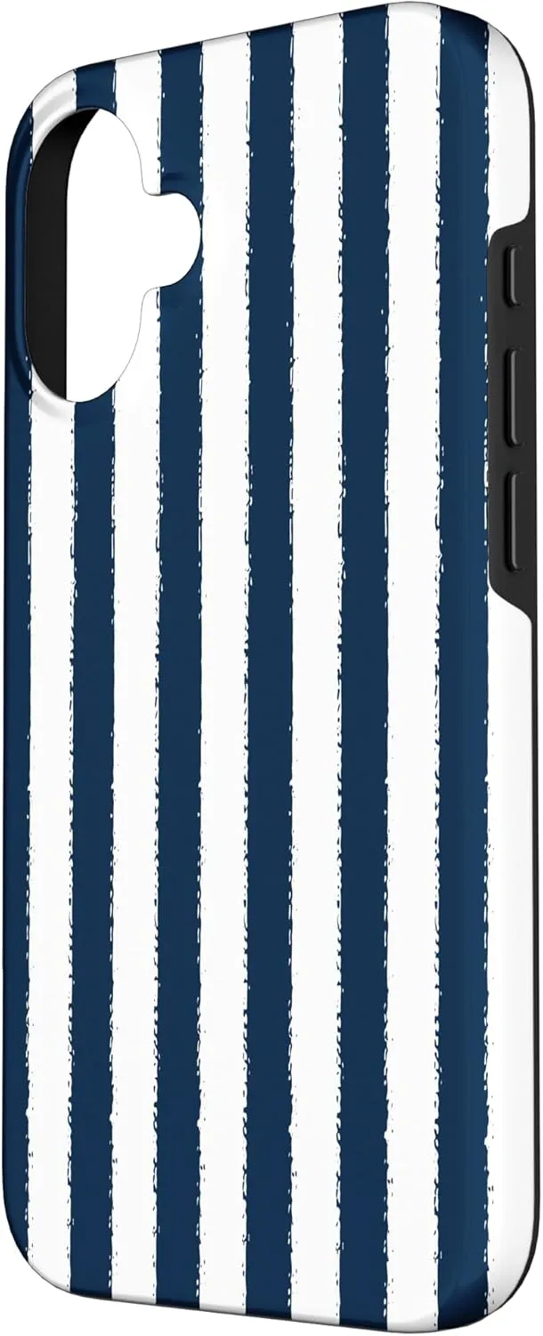 Aesthetic White Navy Striped Grunge Brush Stripe Case for iPhone 16