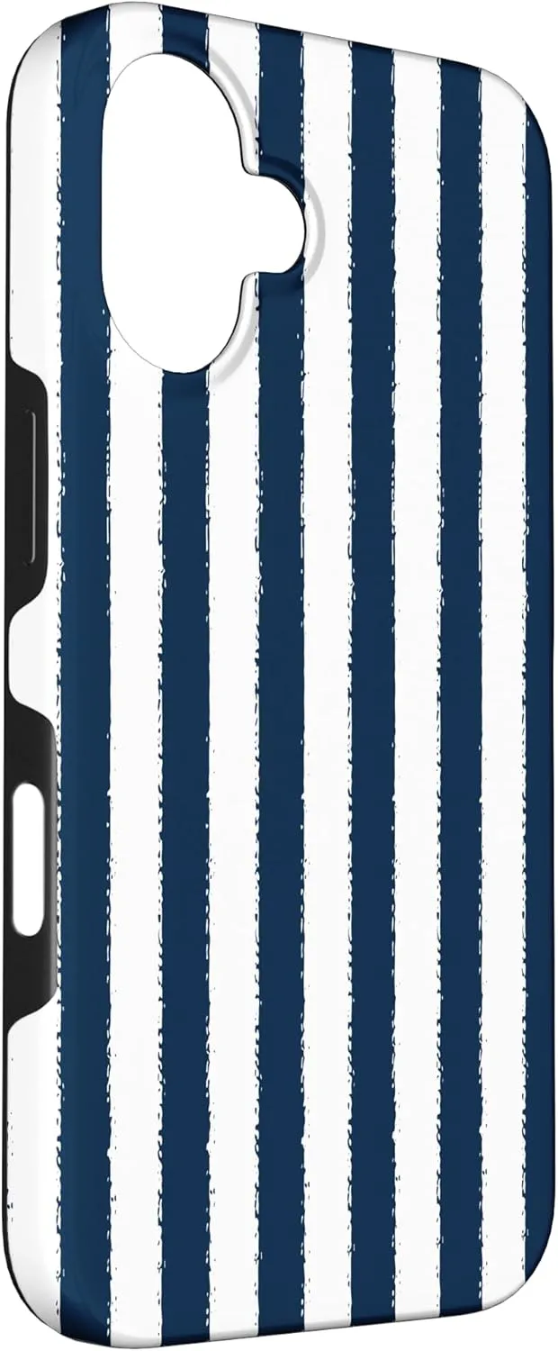 Aesthetic White Navy Striped Grunge Brush Stripe Case for iPhone 16