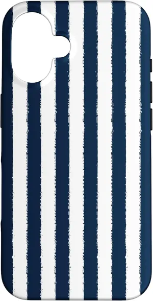 Aesthetic White Navy Striped Grunge Brush Stripe Case for iPhone 16