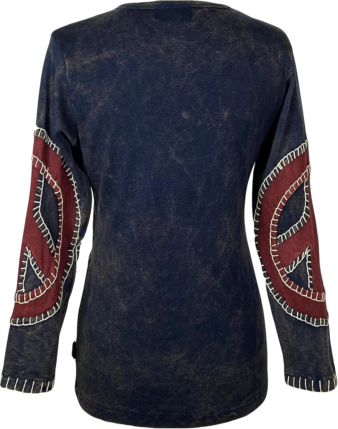 Agan Traders 2025 Spring Rib Knit Thick Cotton Gypsy Retro Bohemian Tops - Long Sleeve Hand Embroidered Blouses for Women