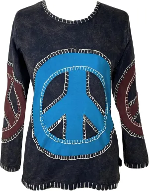 Agan Traders 2025 Spring Rib Knit Thick Cotton Gypsy Retro Bohemian Tops - Long Sleeve Hand Embroidered Blouses for Women