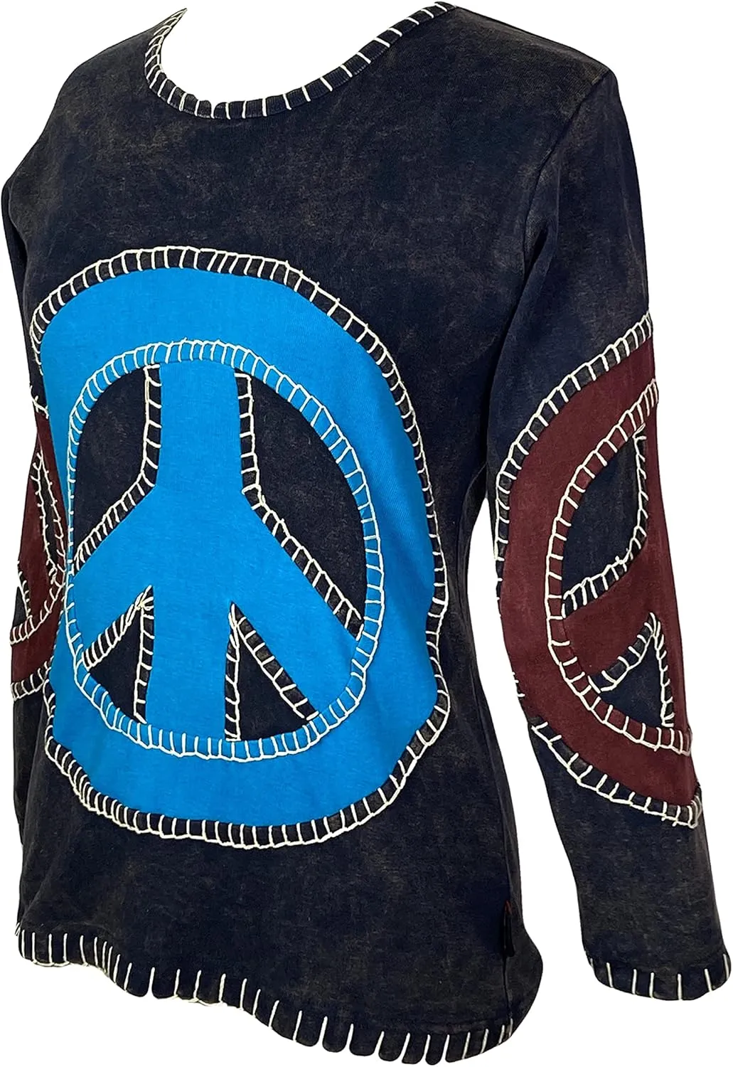 Agan Traders 2025 Spring Rib Knit Thick Cotton Gypsy Retro Bohemian Tops - Long Sleeve Hand Embroidered Blouses for Women