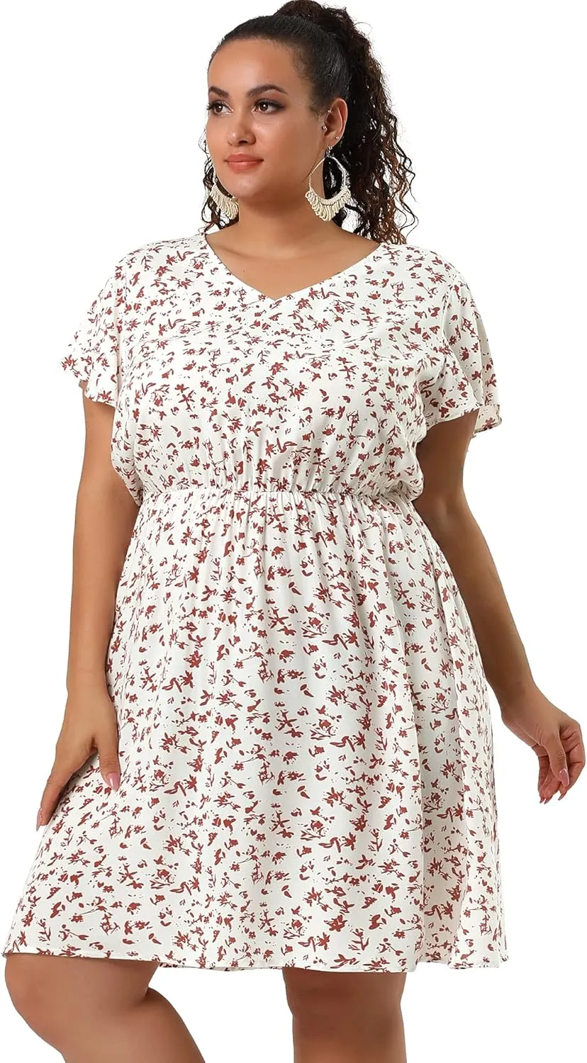 Agnes Orinda Plus Size Summer Dresses for Women V Neck Flare Sleeve Sundress Peplum Midi Ruffle Dress