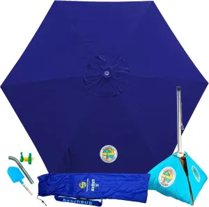 ALL-IN-ONE BEACH UMBRELLA SYSTEM. Includes ULTRA Base (compliant with the ASTM F3681-24 Beach Umbrella Safety Standard). (Deep Ocean Blue)