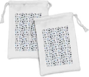 Ambesonne Blue and White Fabric Pouch Set of 2, Journalism Mass Media Communication Theme Press TV News, Small Drawstring Bag for Toiletries Masks and Favors, 9" x 6", Pale Blue Dark Blue