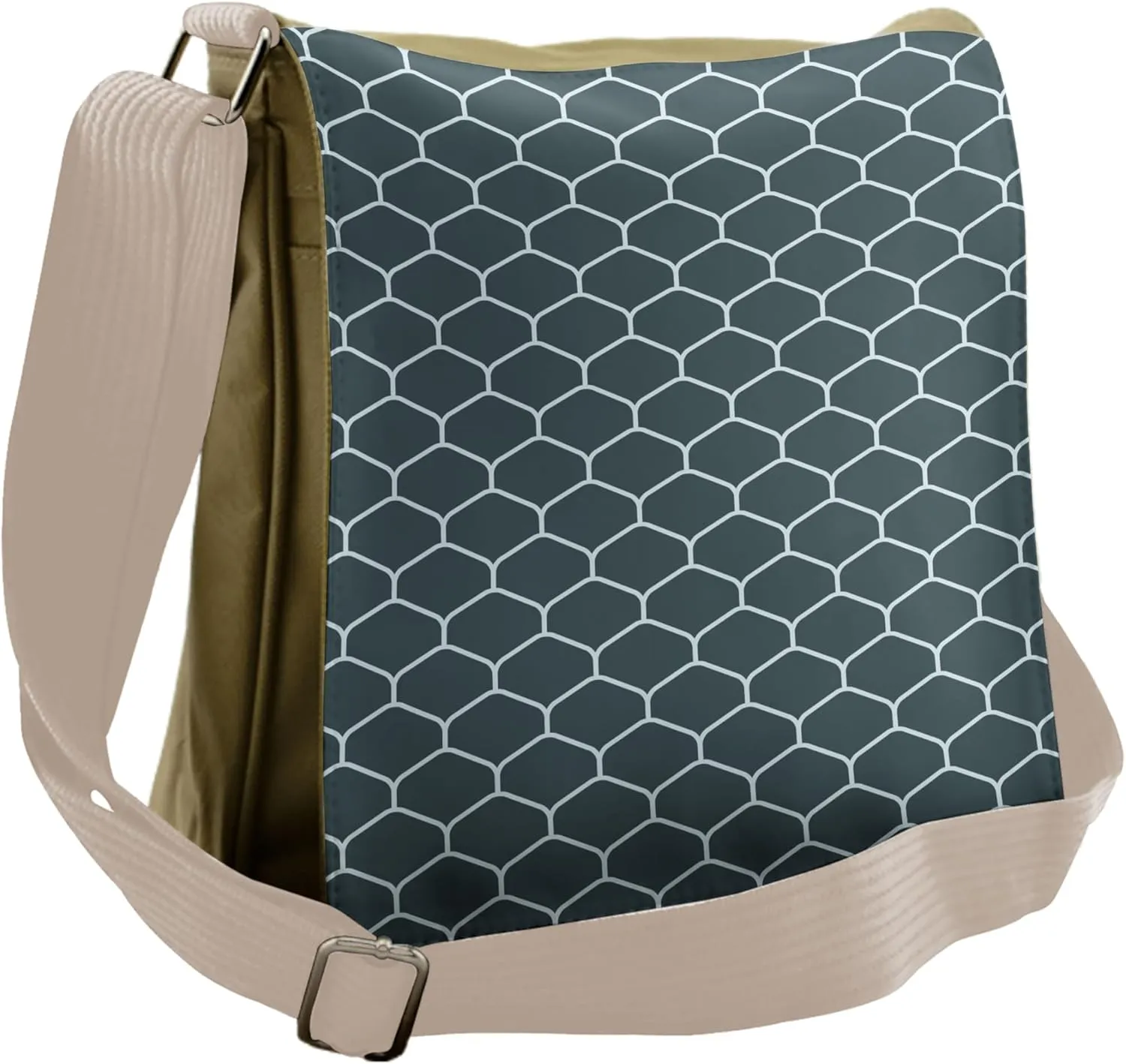 Ambesonne Blue Messenger Bag, Vintage Fish Flake Seem, Unisex Cross-body