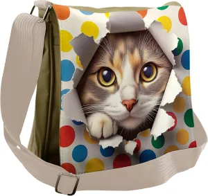 Ambesonne Cat Messenger Bag, Mischief Kitty Peaking Dots, Unisex Cross-body