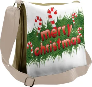 Ambesonne Christmas Messenger Bag, Candy Canes Garland, Unisex Cross-body