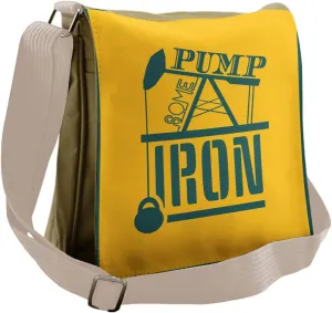 Ambesonne Fitness Messenger Bag, Pump Some Iron Vintage, Unisex Cross-body