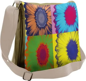 Ambesonne Floral Messenger Bag, Daisy Flower Collage, Unisex Cross-body
