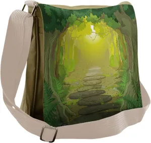 Ambesonne Forest Messenger Bag, Pathway Trees, Unisex Cross-body