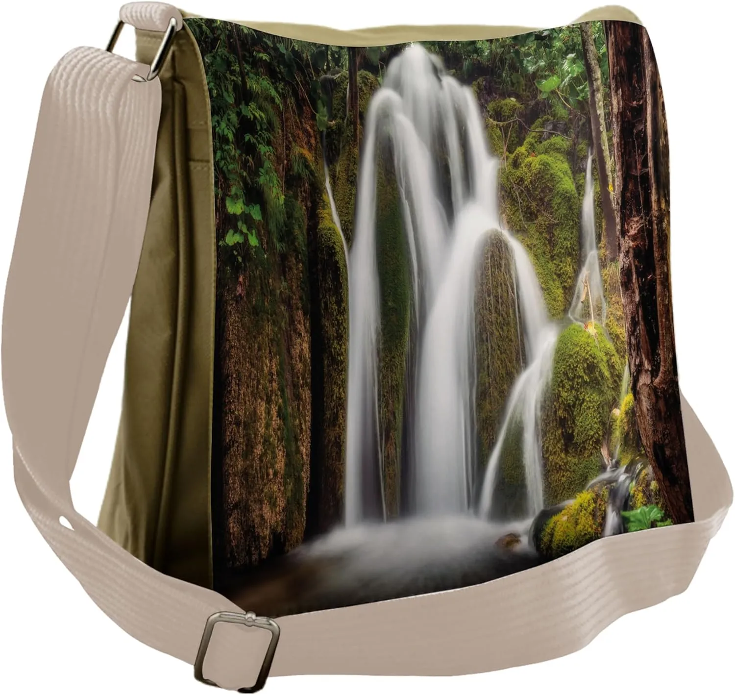Ambesonne Nature Messenger Bag, Waterfall Forest Cascade, Unisex Cross-body