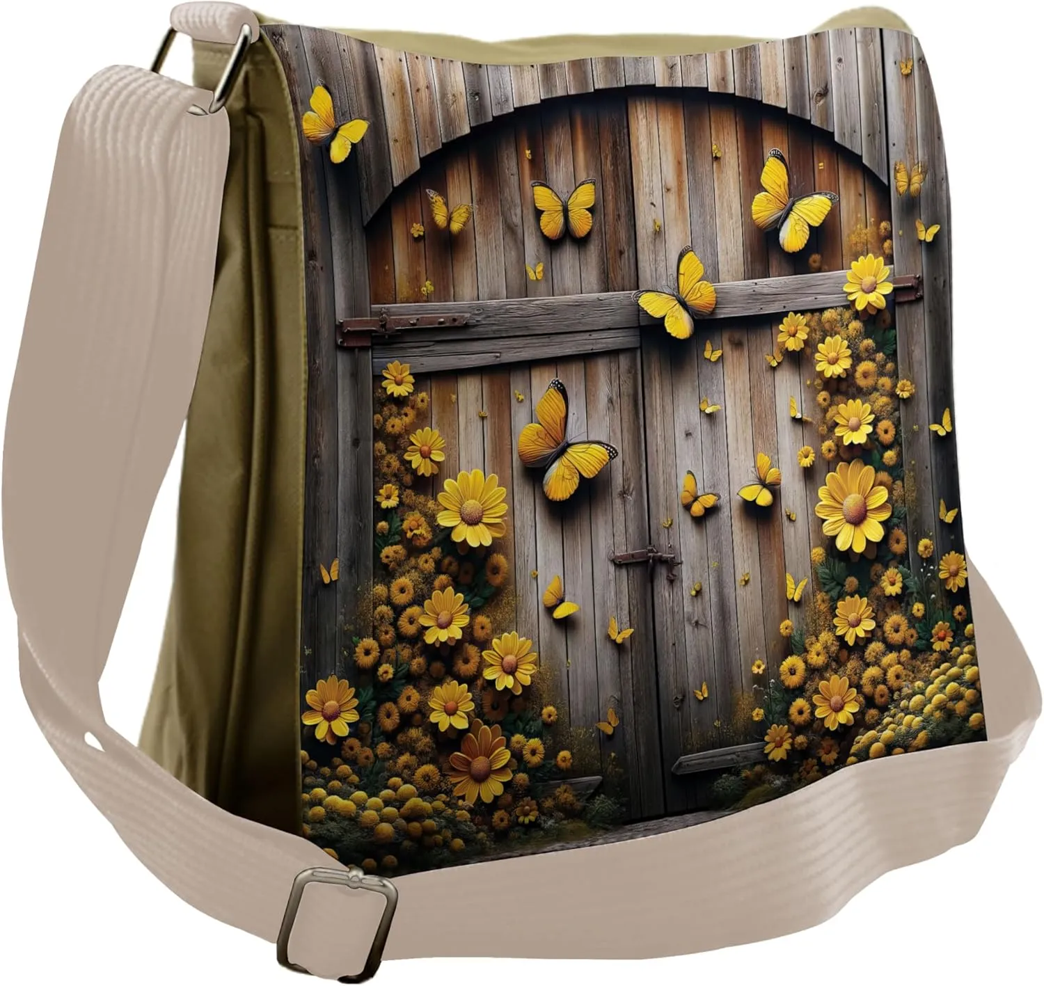 Ambesonne Rustic Messenger Bag, Yellow Farmhouse Romance, Unisex Cross-body
