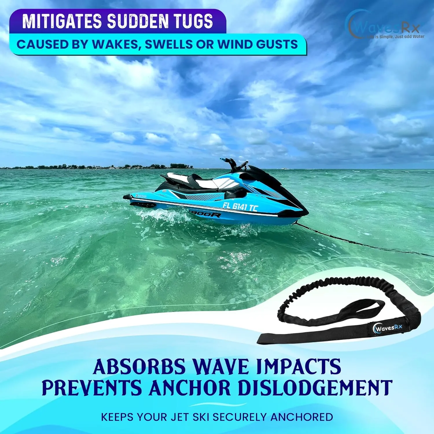 AnchorMate BowTether Bungee Line | Boat Bungee Dock Lines for Boats, PWCs & Kayaks | Absorbs Shock from Swells & Wind, Prevents Anchor Dislodging | Perfect for Anchoring, Mooring & Tethering