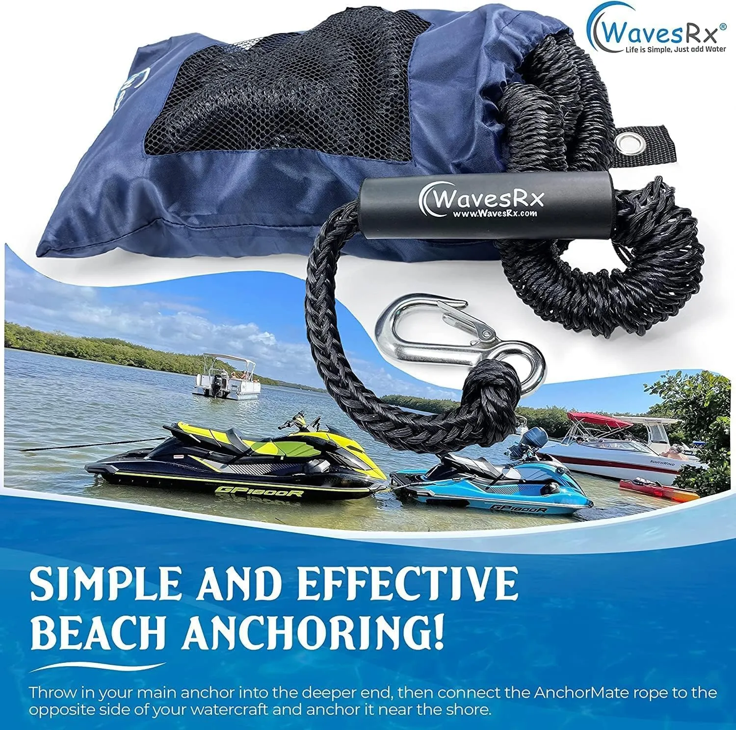 AnchorMate BowTether Bungee Line | Boat Bungee Dock Lines for Boats, PWCs & Kayaks | Absorbs Shock from Swells & Wind, Prevents Anchor Dislodging | Perfect for Anchoring, Mooring & Tethering