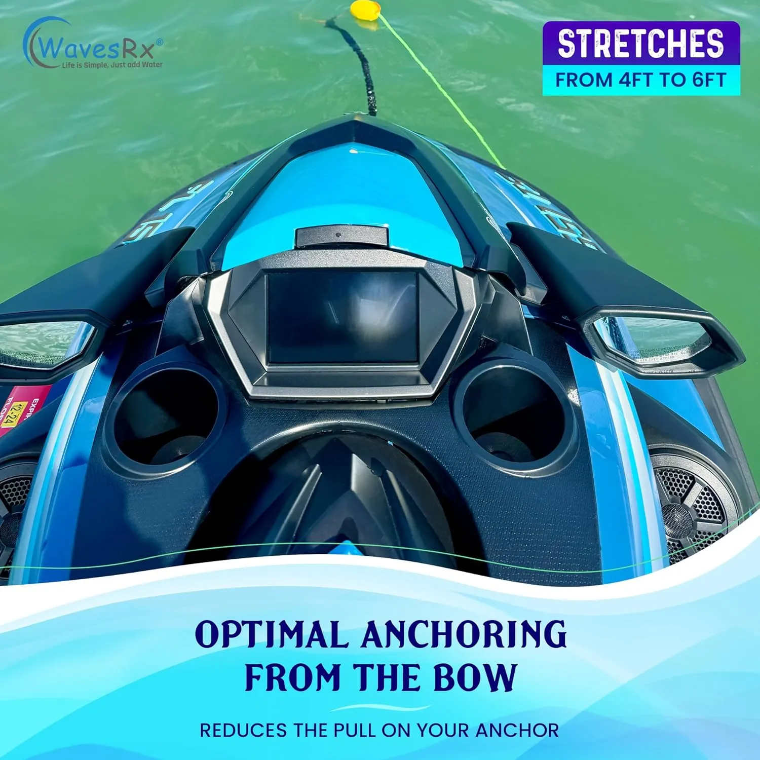 AnchorMate BowTether Bungee Line | Boat Bungee Dock Lines for Boats, PWCs & Kayaks | Absorbs Shock from Swells & Wind, Prevents Anchor Dislodging | Perfect for Anchoring, Mooring & Tethering