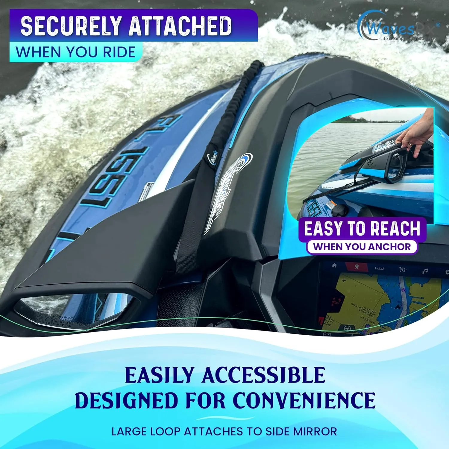 AnchorMate BowTether Bungee Line | Boat Bungee Dock Lines for Boats, PWCs & Kayaks | Absorbs Shock from Swells & Wind, Prevents Anchor Dislodging | Perfect for Anchoring, Mooring & Tethering