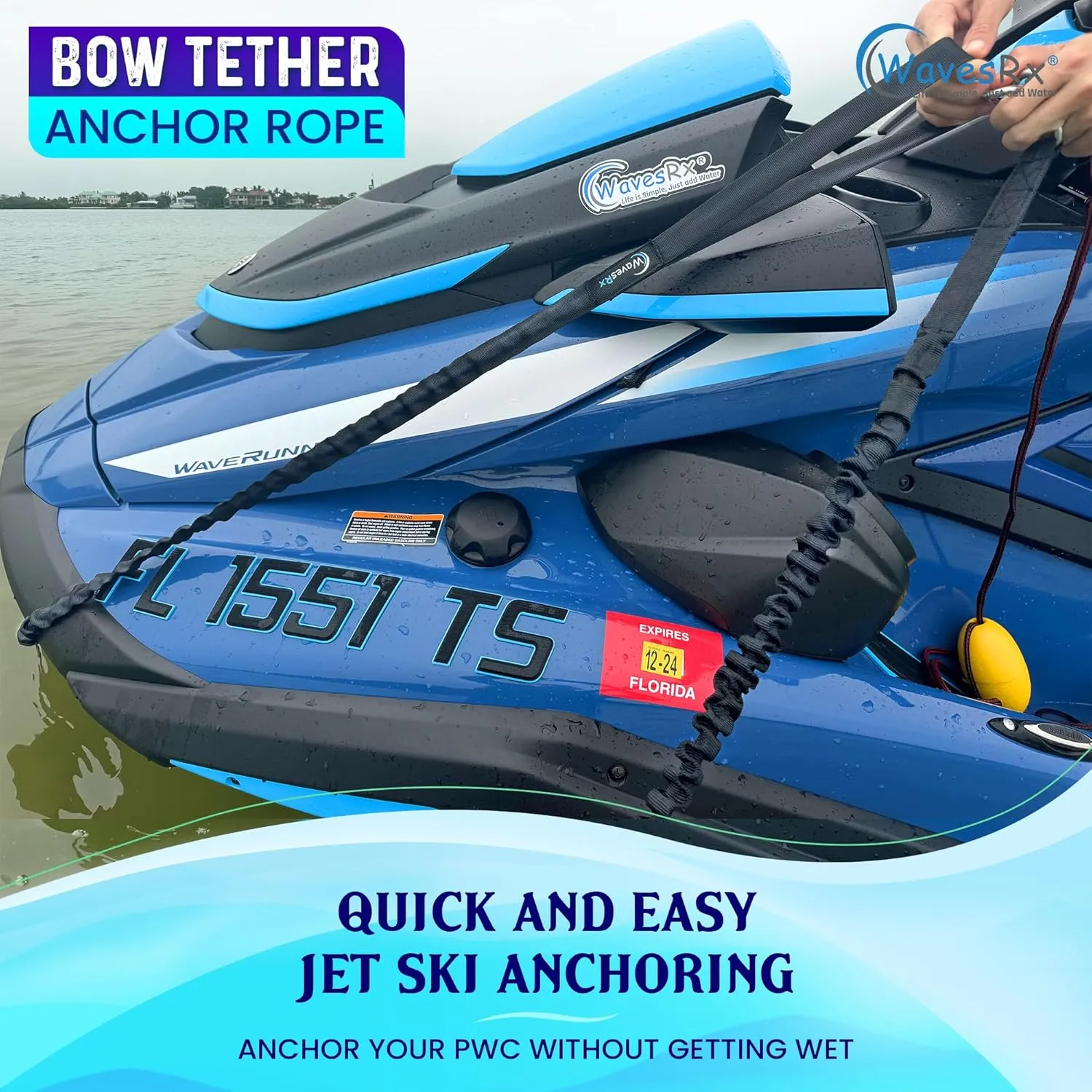 AnchorMate BowTether Bungee Line | Boat Bungee Dock Lines for Boats, PWCs & Kayaks | Absorbs Shock from Swells & Wind, Prevents Anchor Dislodging | Perfect for Anchoring, Mooring & Tethering