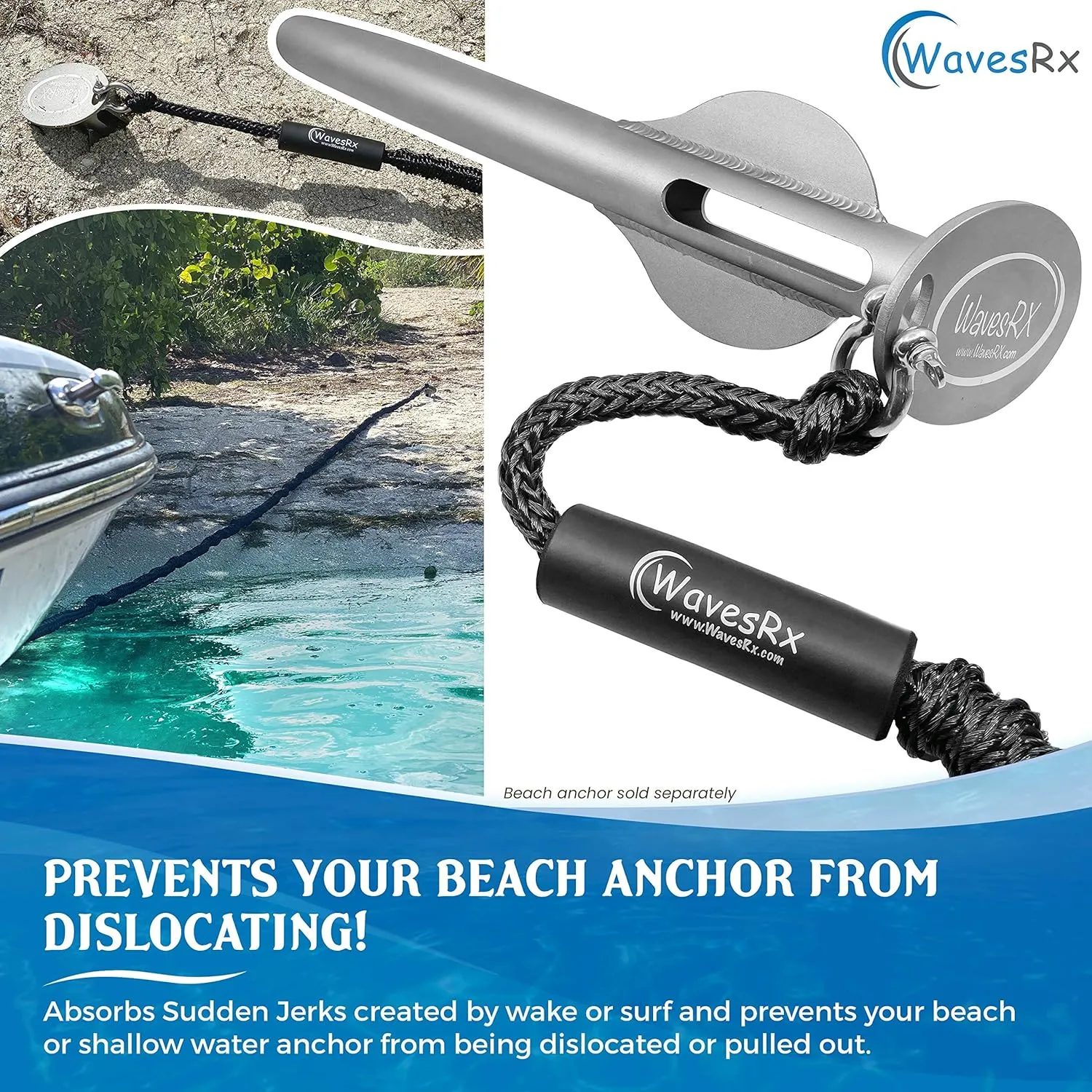 AnchorMate BowTether Bungee Line | Boat Bungee Dock Lines for Boats, PWCs & Kayaks | Absorbs Shock from Swells & Wind, Prevents Anchor Dislodging | Perfect for Anchoring, Mooring & Tethering