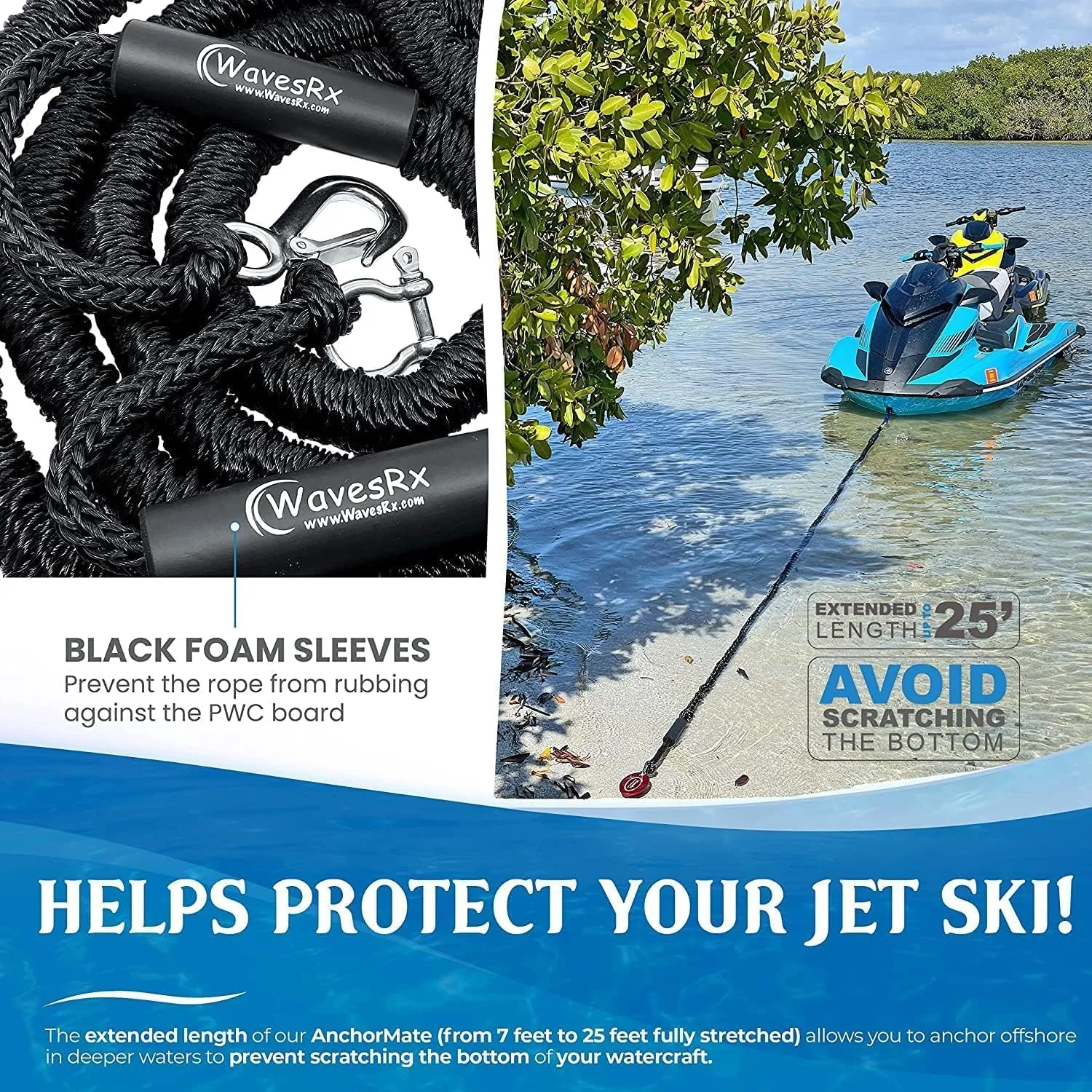 AnchorMate BowTether Bungee Line | Boat Bungee Dock Lines for Boats, PWCs & Kayaks | Absorbs Shock from Swells & Wind, Prevents Anchor Dislodging | Perfect for Anchoring, Mooring & Tethering