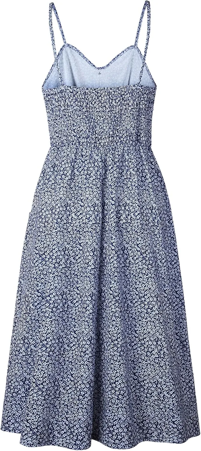 Angashion Women's Dresses-Summer Floral Bohemian Spaghetti Strap Button Down Swing Midi Dress