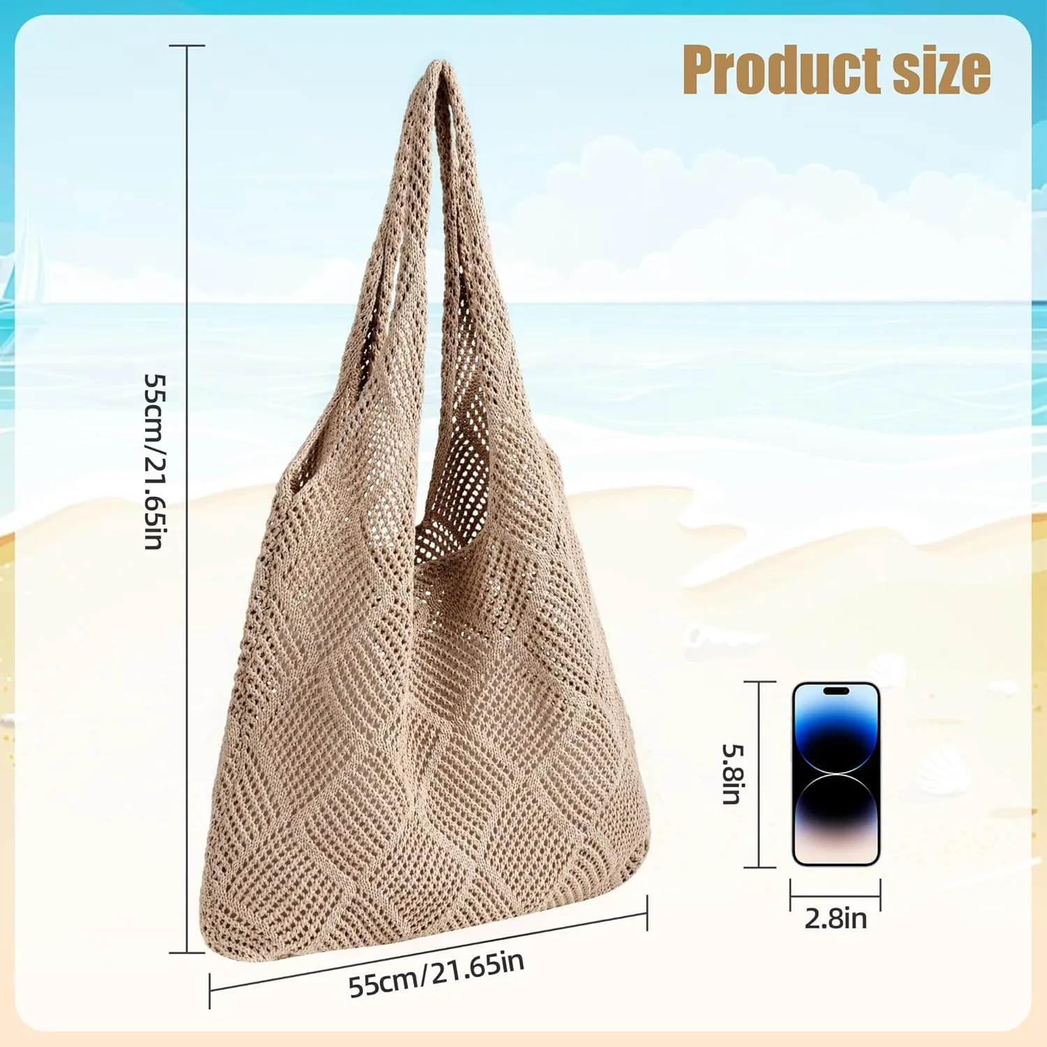 Aroghehiz Beach Bags for Women Crochet Tote Bag Summer Vacation Aesthetic Tote Knit Bag