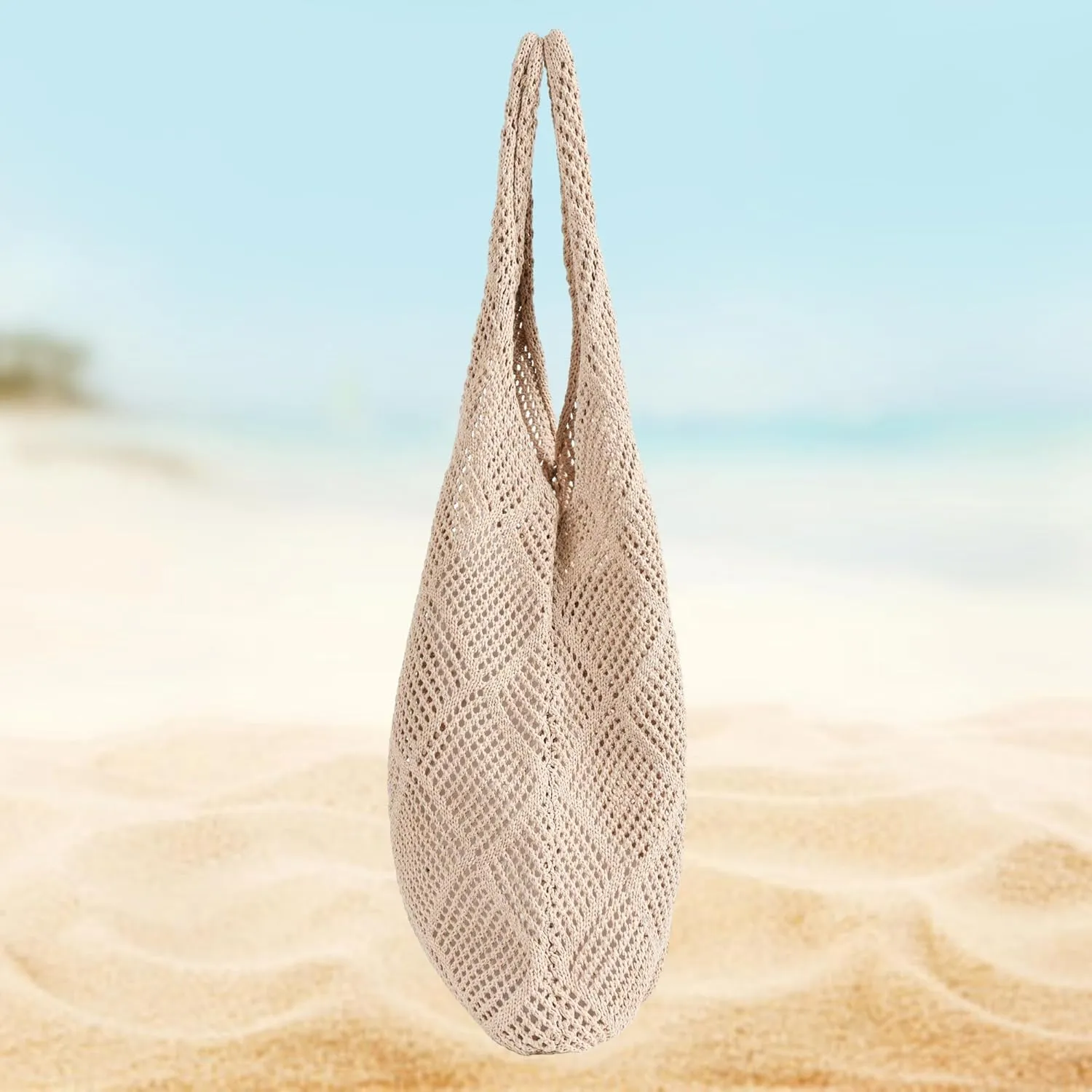 Aroghehiz Beach Bags for Women Crochet Tote Bag Summer Vacation Aesthetic Tote Knit Bag