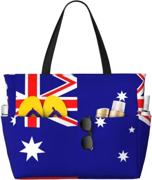 Australian Flag Print Large Tote Bag For Women, Travel Shoulder Bag Handle Handbag For Gym, Work, Travel