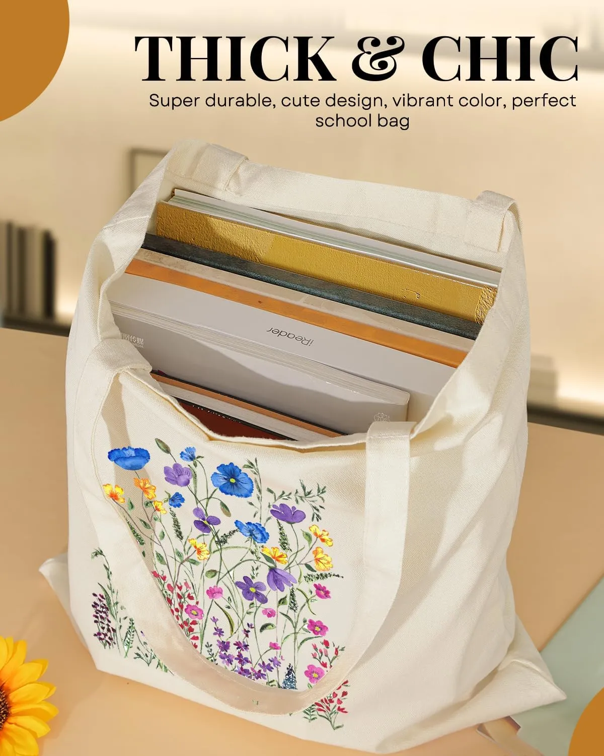 AUSVKAI Canvas Tote Bag for Women, Aesthetic Cute Grocery Grocery Reusable Cotton Gift Bag for Shooping Beach Trendy Gifts