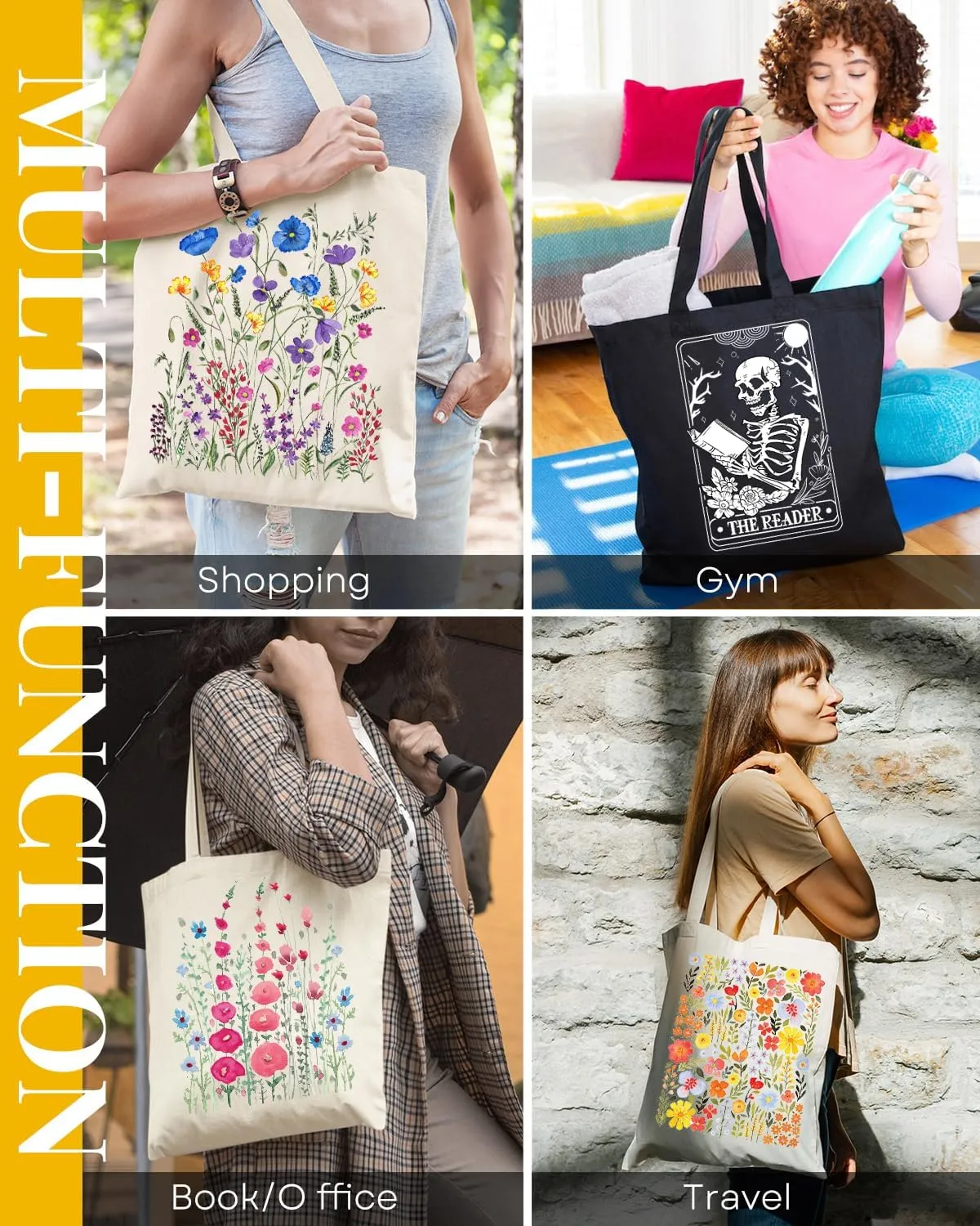 AUSVKAI Canvas Tote Bag for Women, Aesthetic Cute Grocery Grocery Reusable Cotton Gift Bag for Shooping Beach Trendy Gifts