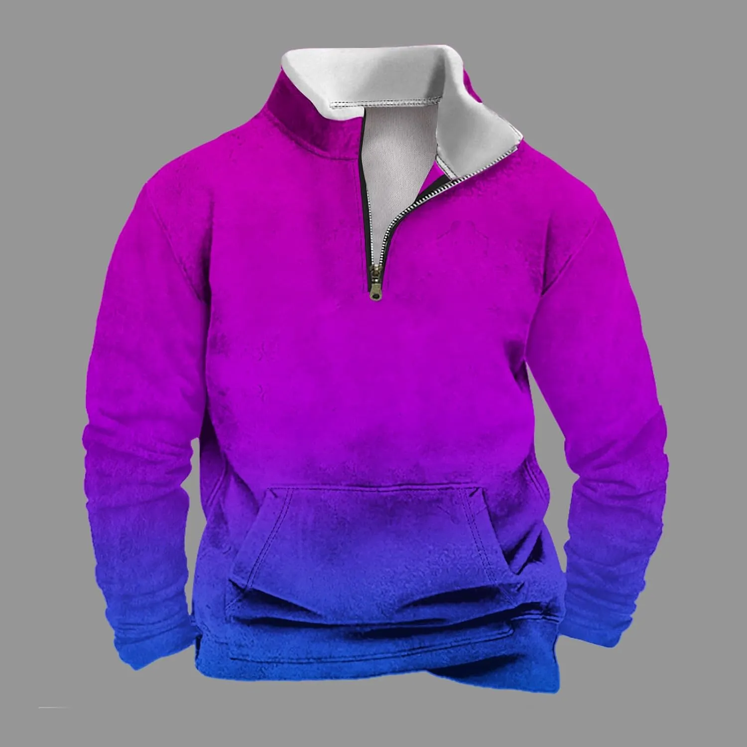 Aymnlox Mens Quarter Zip Sweatshirts Long Sleeve Gradient Color Fashion Pullover Stand Collar Sweatshirt With Kango Pockets
