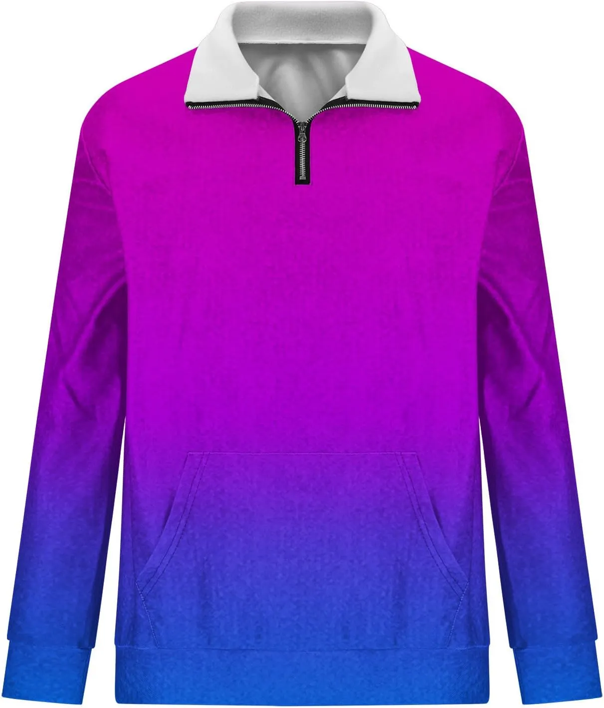 Aymnlox Mens Quarter Zip Sweatshirts Long Sleeve Gradient Color Fashion Pullover Stand Collar Sweatshirt With Kango Pockets