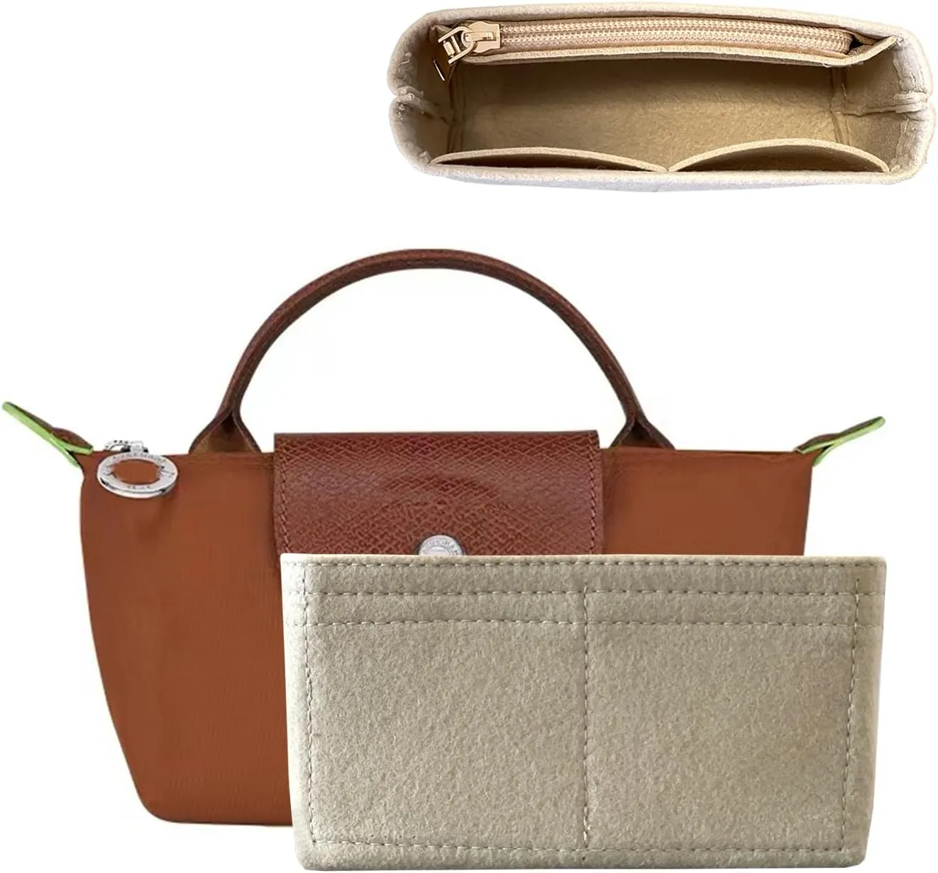 Bag Organizer for Long champ Small Handbags Timid Bag Storage and Organization Inner Pocket Liner Felt-Mini Size (Beige)