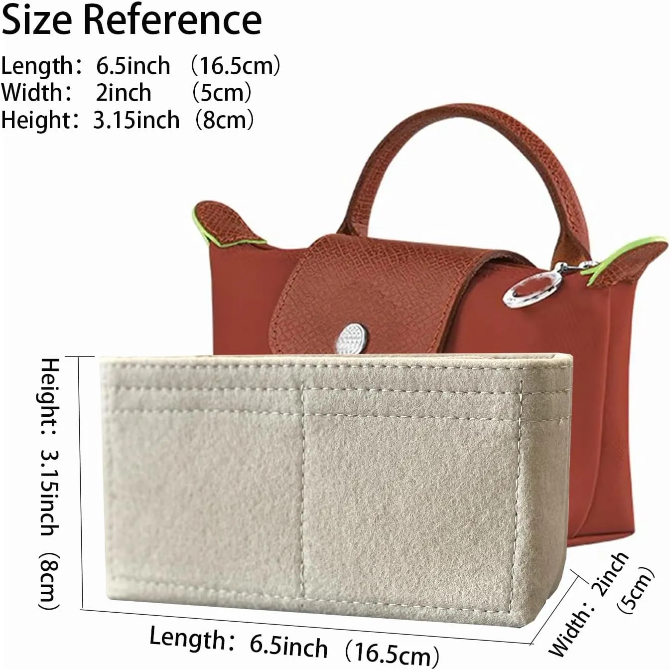 Bag Organizer for Long champ Small Handbags Timid Bag Storage and Organization Inner Pocket Liner Felt-Mini Size (Beige)