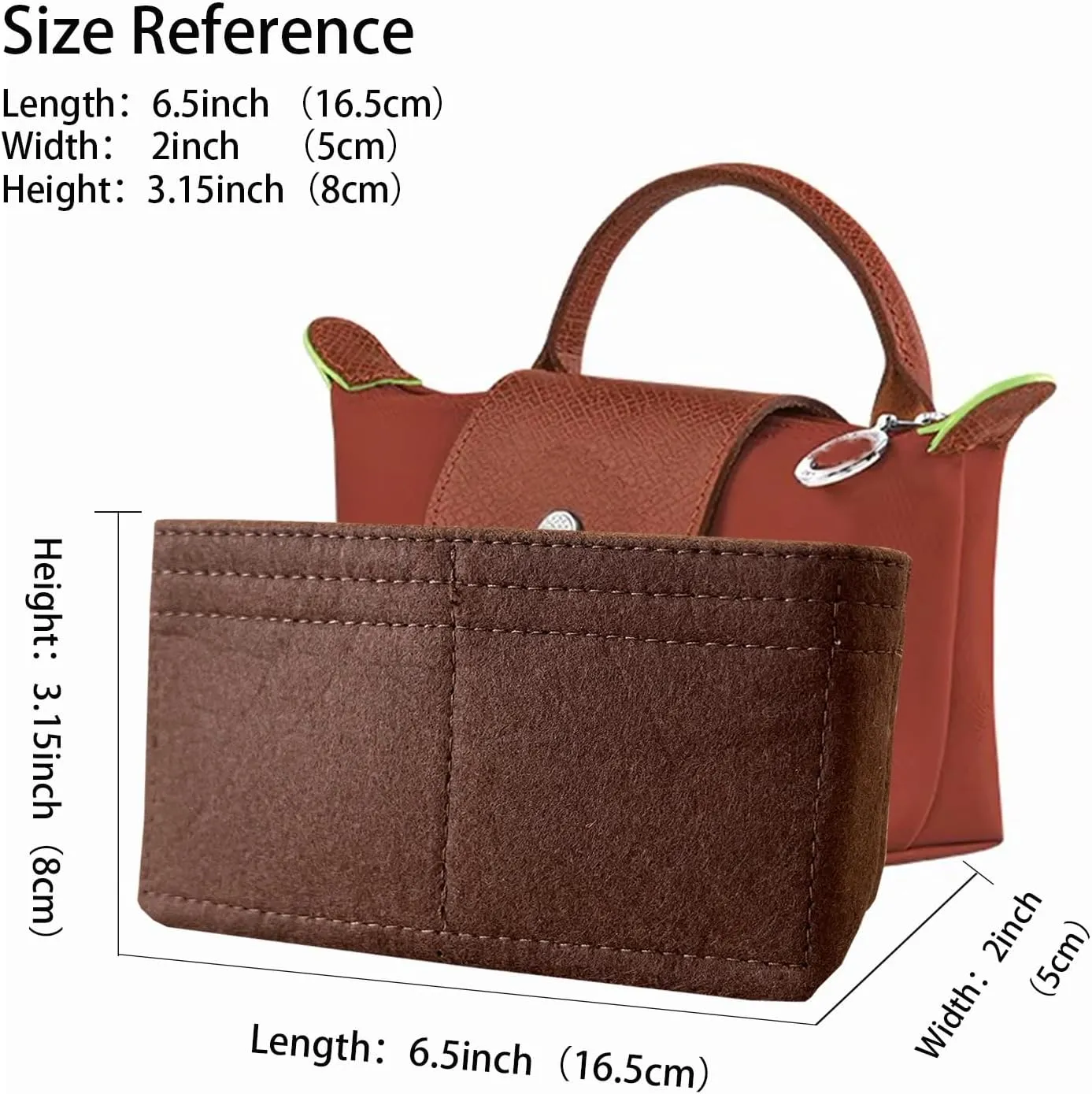 Bag Organizer for Long champ Small Handbags Timid Bag Storage and Organization Inner Pocket Liner Felt-Mini Size (Brown)