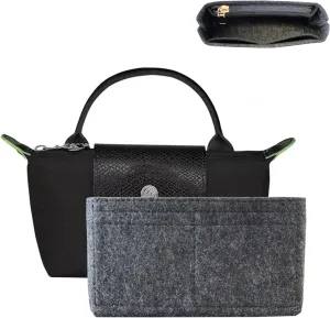 Bag Organizer for Long champ Small Handbags Timid Bag Storage and Organization Inner Pocket Liner Felt-Mini Size (Dark Gray)