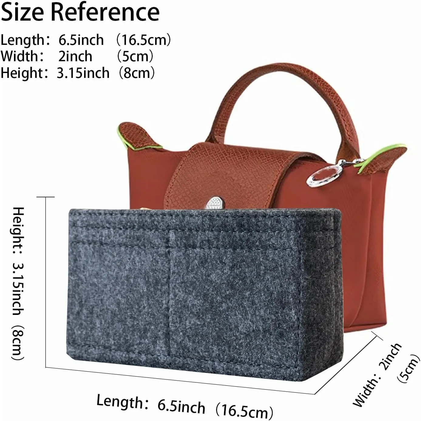 Bag Organizer for Long champ Small Handbags Timid Bag Storage and Organization Inner Pocket Liner Felt-Mini Size (Dark Gray)