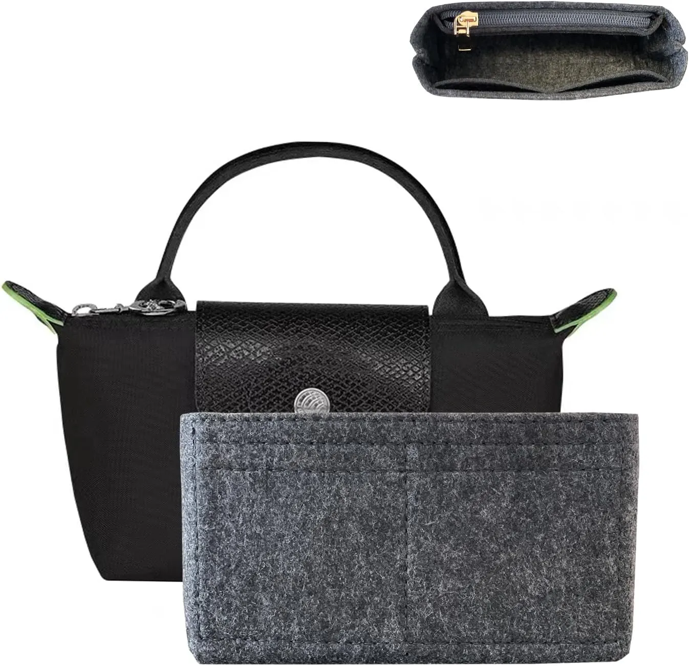 Bag Organizer for Long champ Small Handbags Timid Bag Storage and Organization Inner Pocket Liner Felt-Mini Size (Dark Gray)