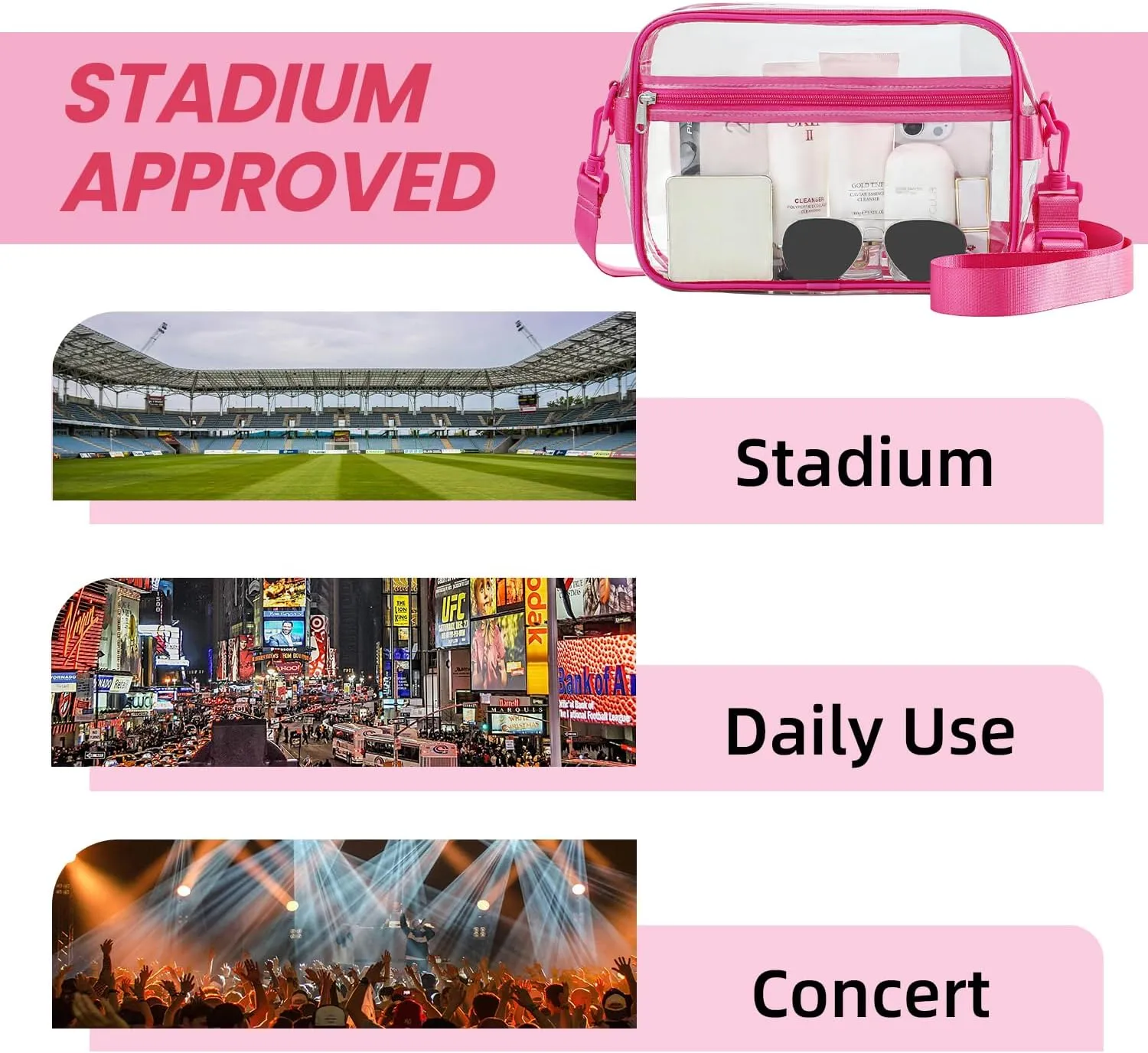 BAGAIL Clear Bag Stadium Approved Crossbody Shoulder Messenger Clear Purse with Adjustable Strap
