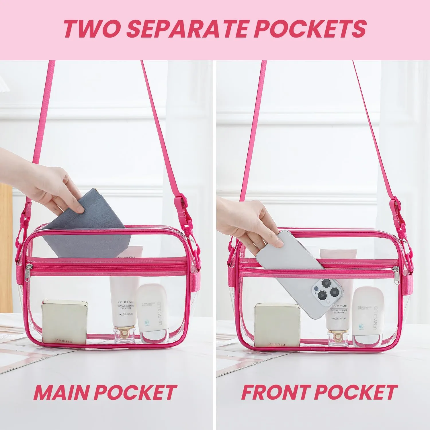BAGAIL Clear Bag Stadium Approved Crossbody Shoulder Messenger Clear Purse with Adjustable Strap