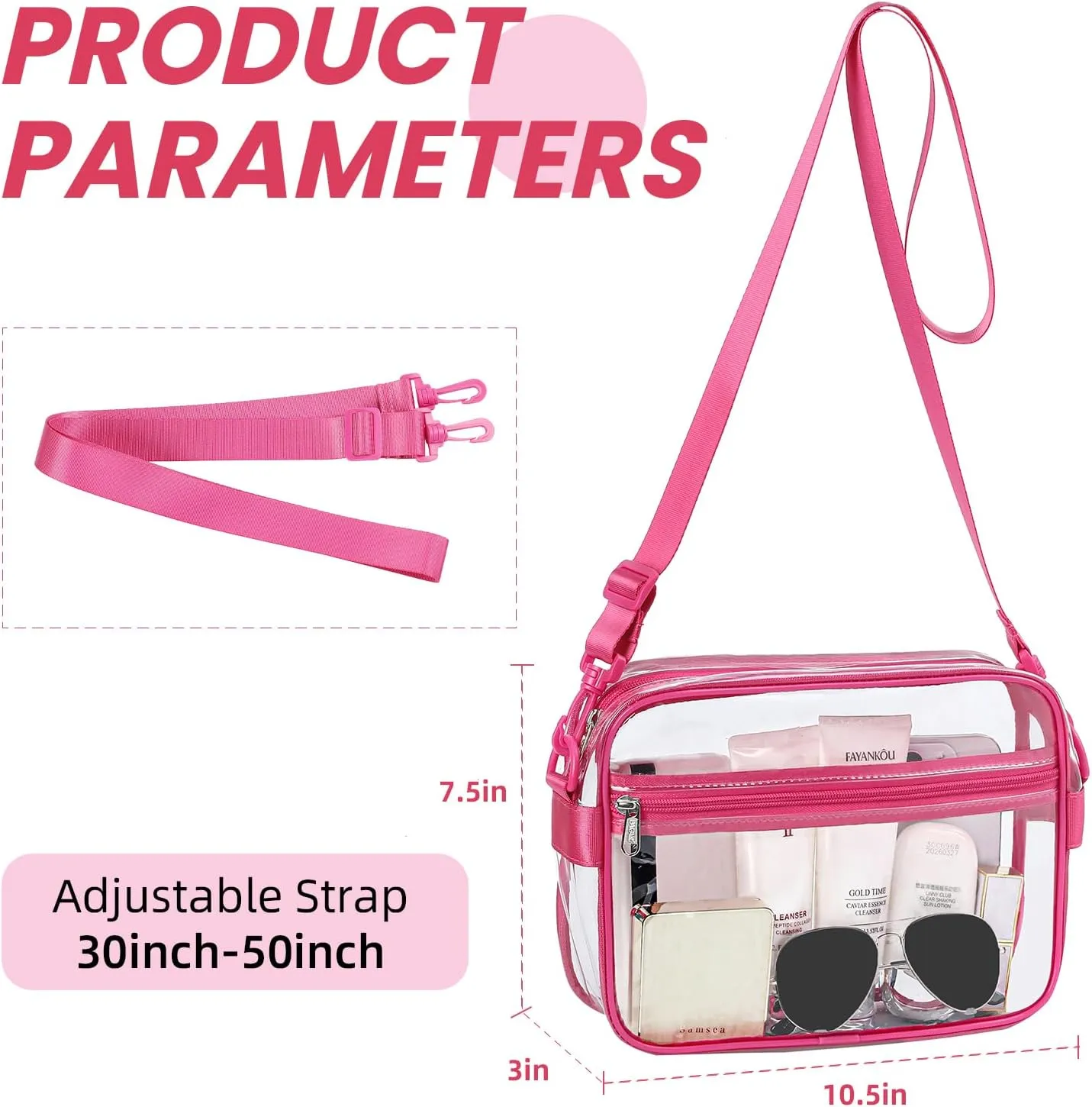 BAGAIL Clear Bag Stadium Approved Crossbody Shoulder Messenger Clear Purse with Adjustable Strap