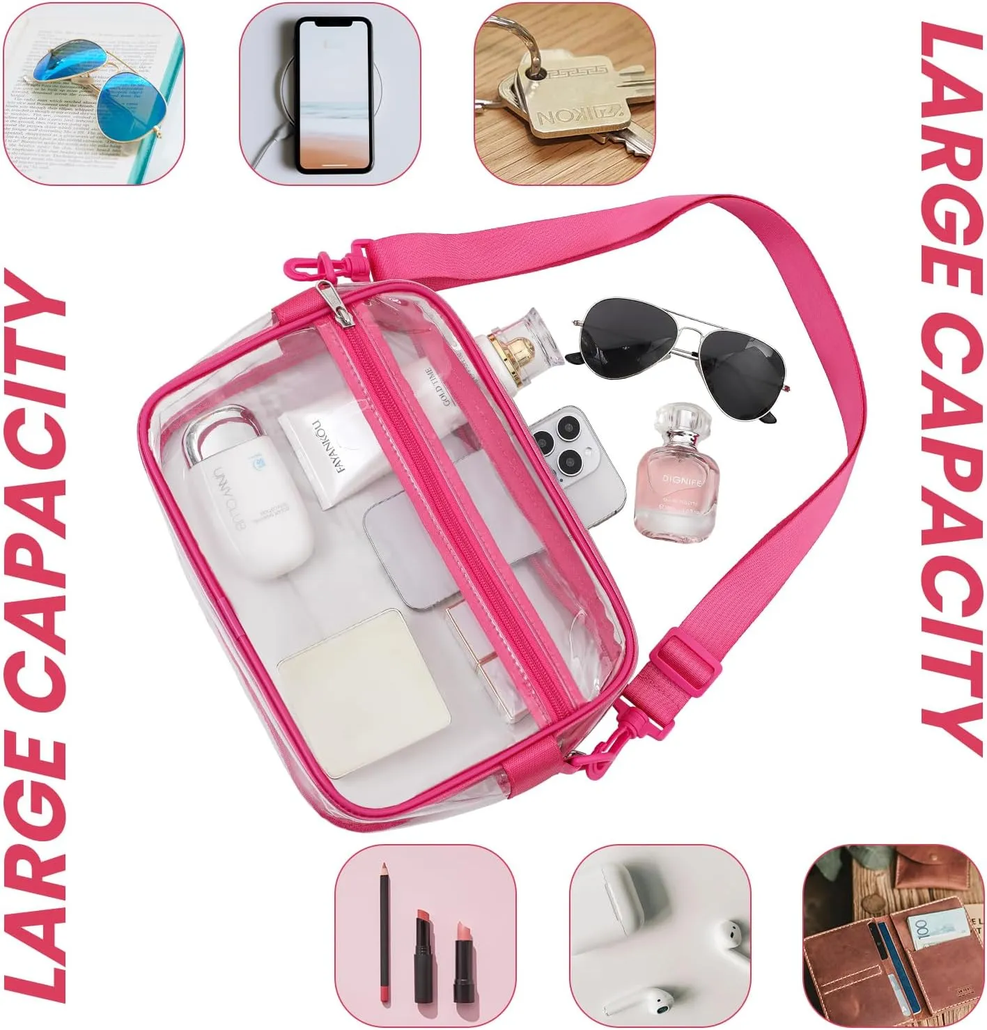 BAGAIL Clear Bag Stadium Approved Crossbody Shoulder Messenger Clear Purse with Adjustable Strap