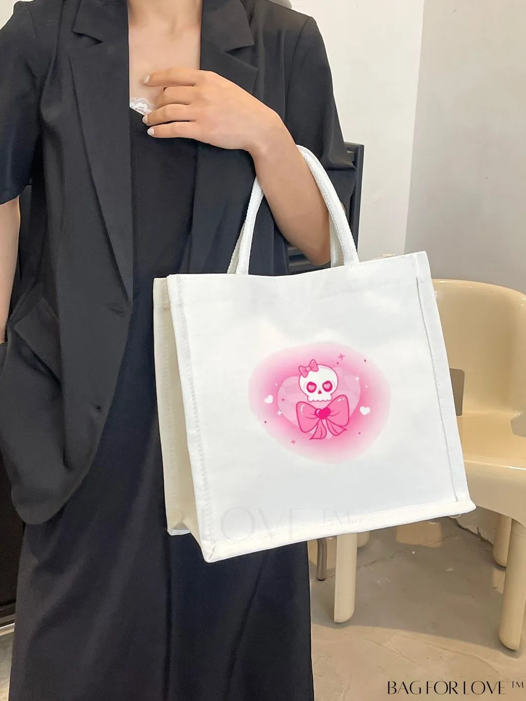 BagForLove - Stylish and Versatile Skull Print Canvas Tote Bag for Casual Fashionistas