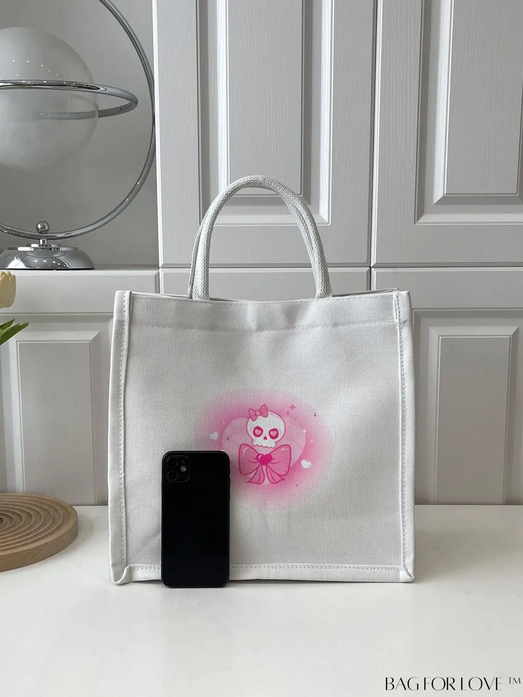 BagForLove - Stylish and Versatile Skull Print Canvas Tote Bag for Casual Fashionistas
