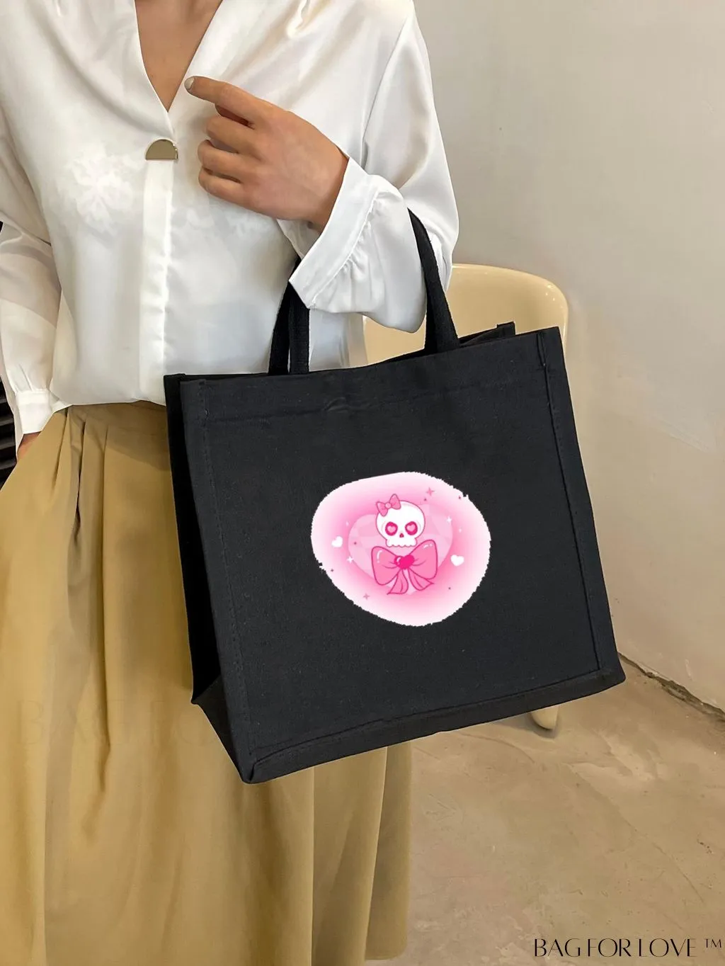 BagForLove - Stylish and Versatile Skull Print Canvas Tote Bag for Casual Fashionistas