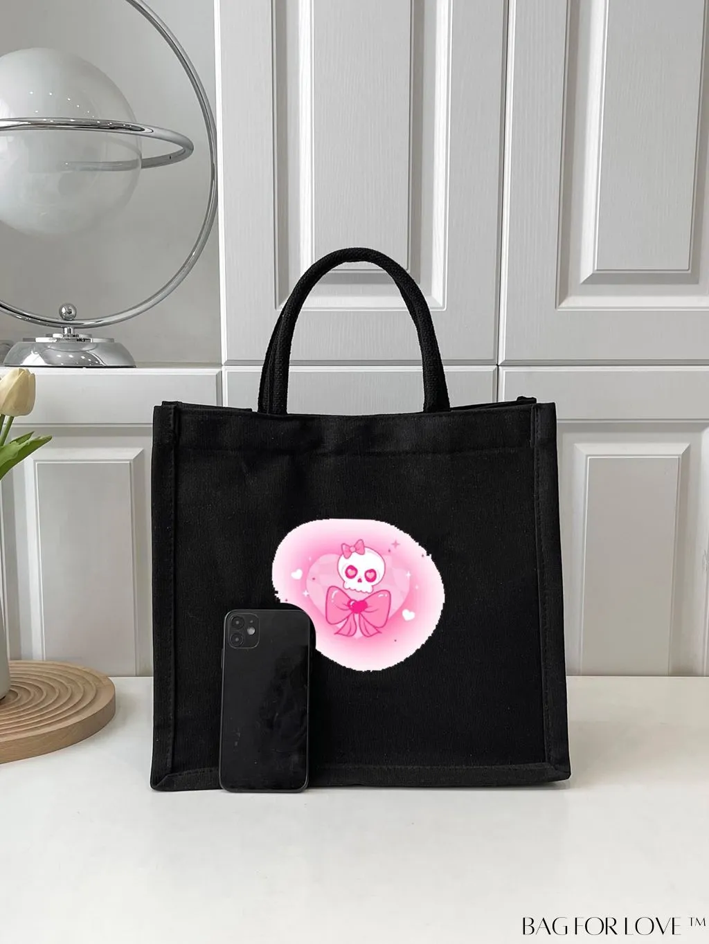 BagForLove - Stylish and Versatile Skull Print Canvas Tote Bag for Casual Fashionistas