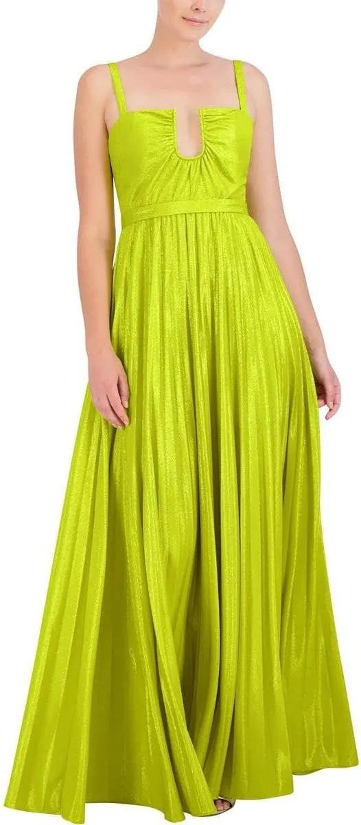BCBGMAXAZRIA Women's Sleeveless U Wire Neck Pleated Gown